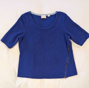 Anthropologie Blue Short Sleeve Top with Side Zipper